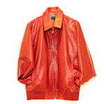 Red Leather Perforated Jacket with removable collar - Bernini.com