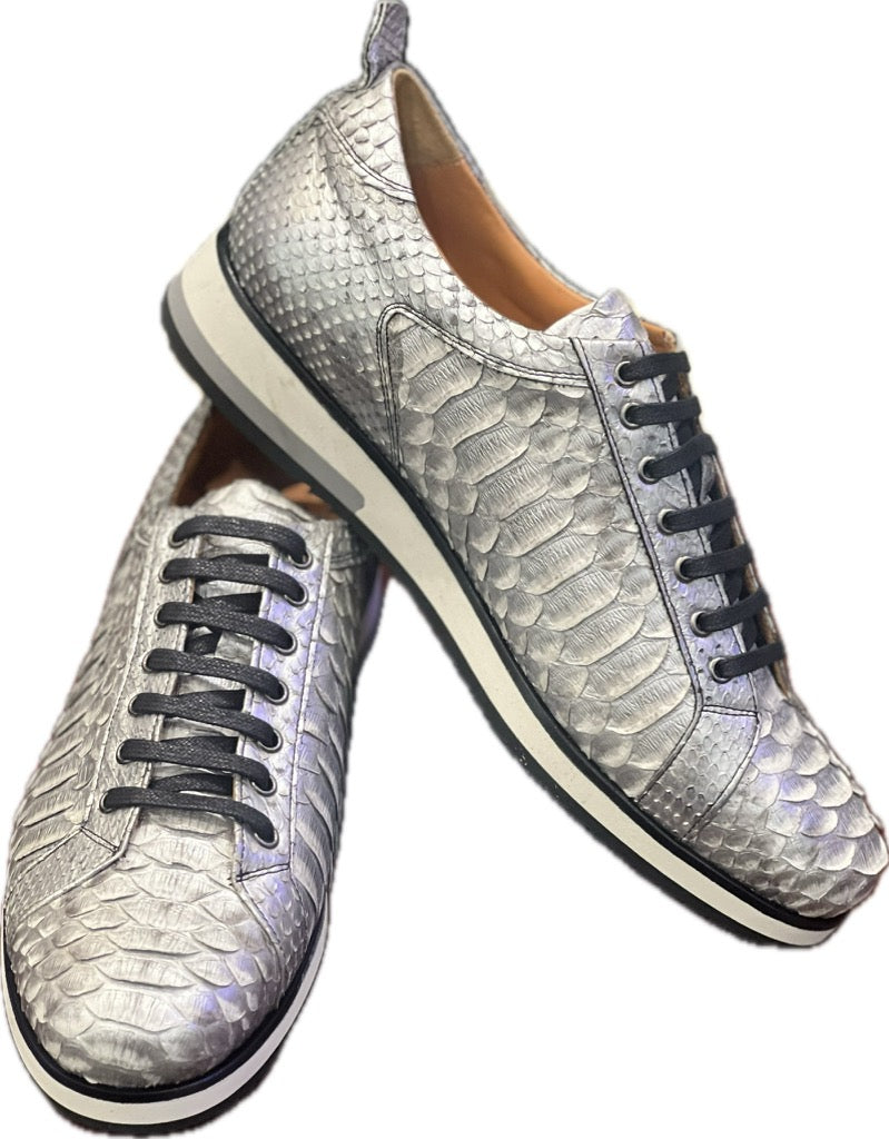 SILVER LACE-UP PYTHON SHOES