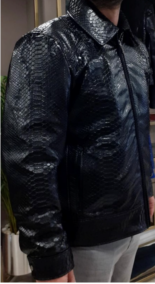 Men’s Black Python Jacket WITH REMOVEABLE COLLAR - Bernini.com